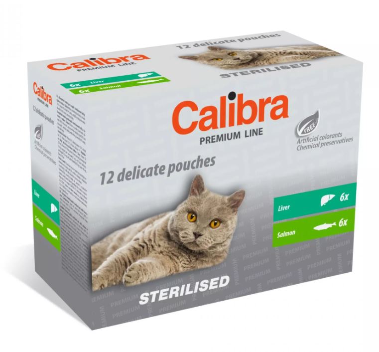 Calibra מזון פרימיום לחתולים מעוקרים במארז משולב, פאוצ' 100 גרם (12 יח')