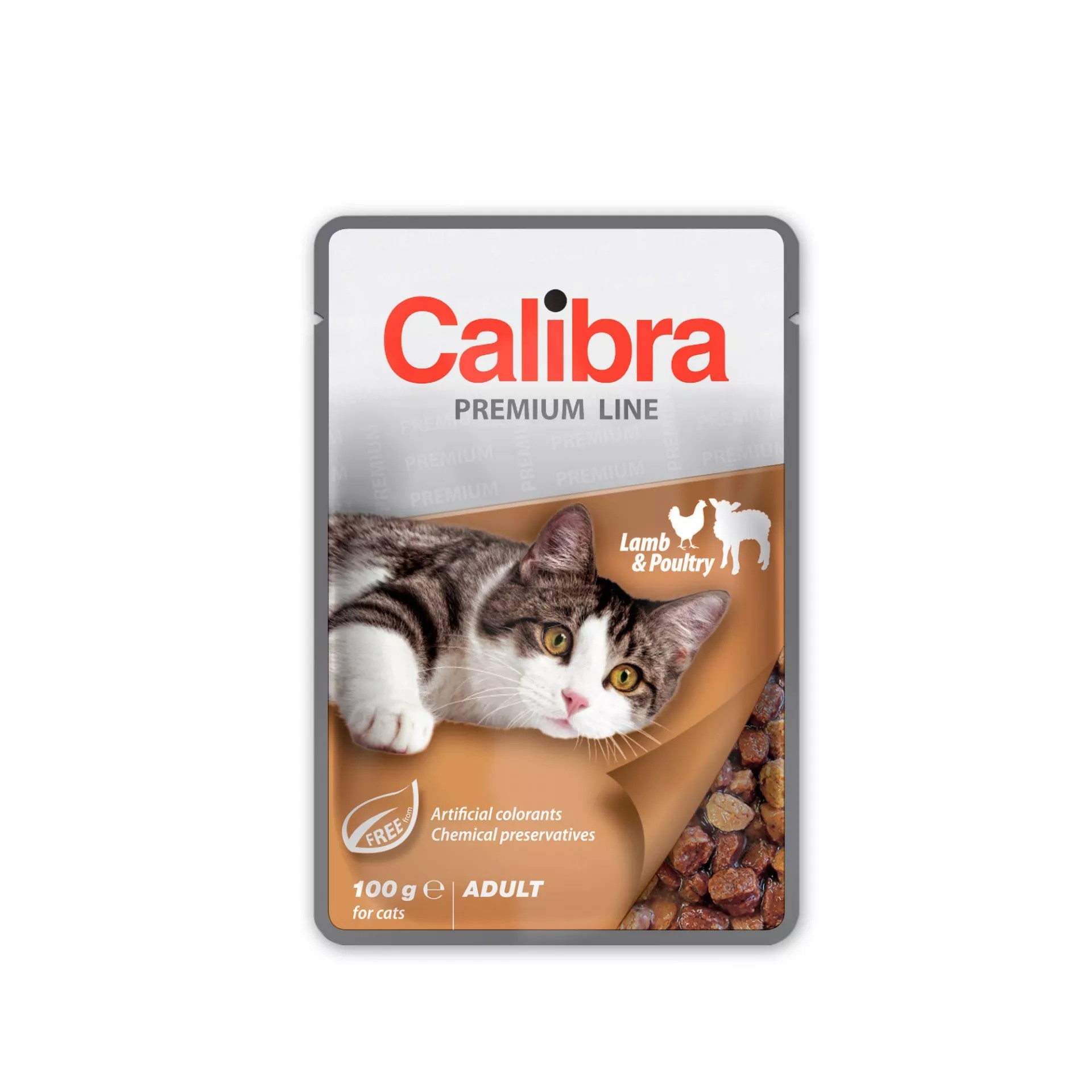 Calibra מזון פרימיום לחתולים עם כבש ועוף ברוטב, פאוצ' 100 גרם (24 יח')