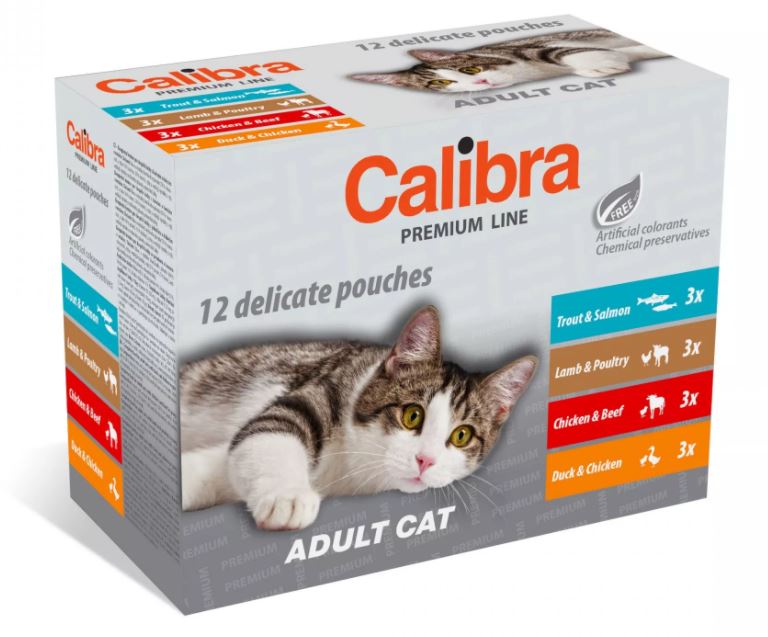 Calibra מזון פרימיום לחתולים במארז משולב, פאוצ' 100 גרם (12 יח')