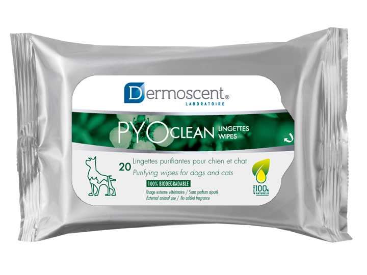 דרמוסנט מגבוני PYOclean לכלבים וחתולים, 20 מגבונים