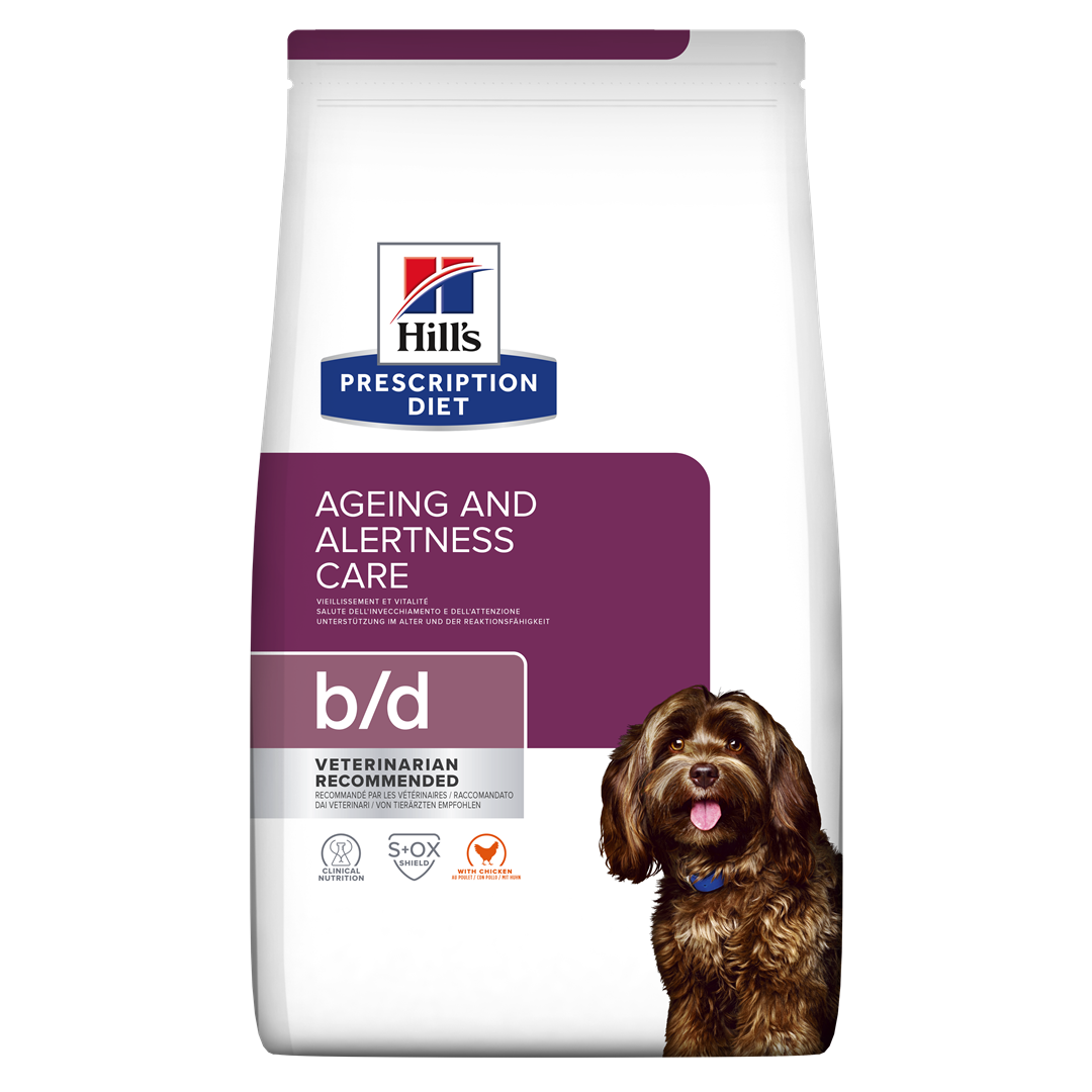 b/d | Hill's Prescription Diet אייג'ינג קייר לכלב מבוגר, 12 ק"ג (עם עוף)