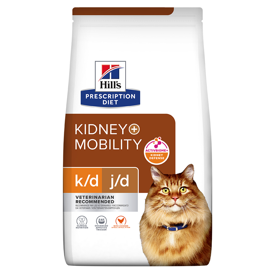 k/d j/d | Hill's Prescription Diet קידני + מוביליטי לחתול, 3 ק"ג (עם עוף)
