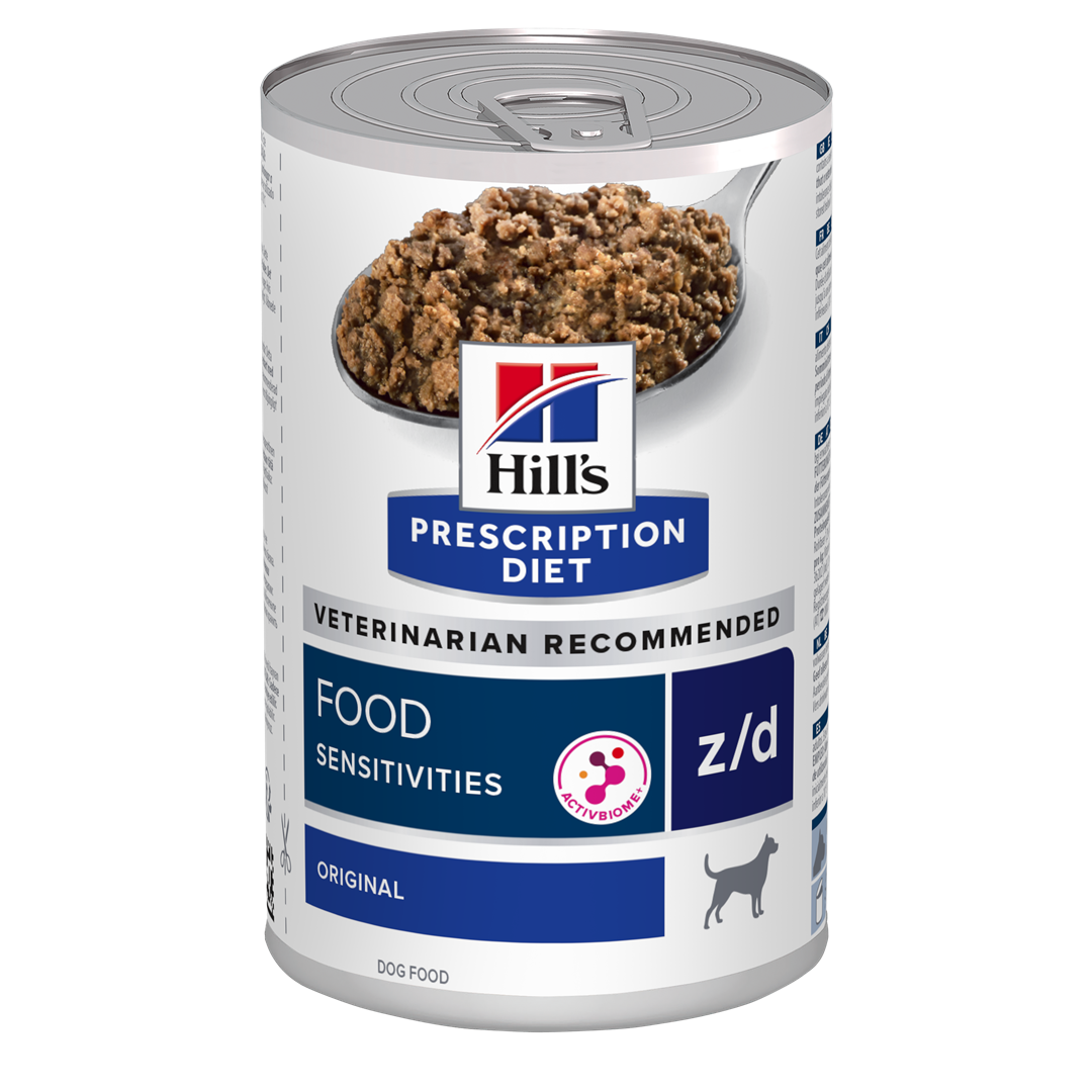 שימורי z/d | Hill's Prescription Diet רגישות למזון +ActiveBiome לכלב, 370 גר'