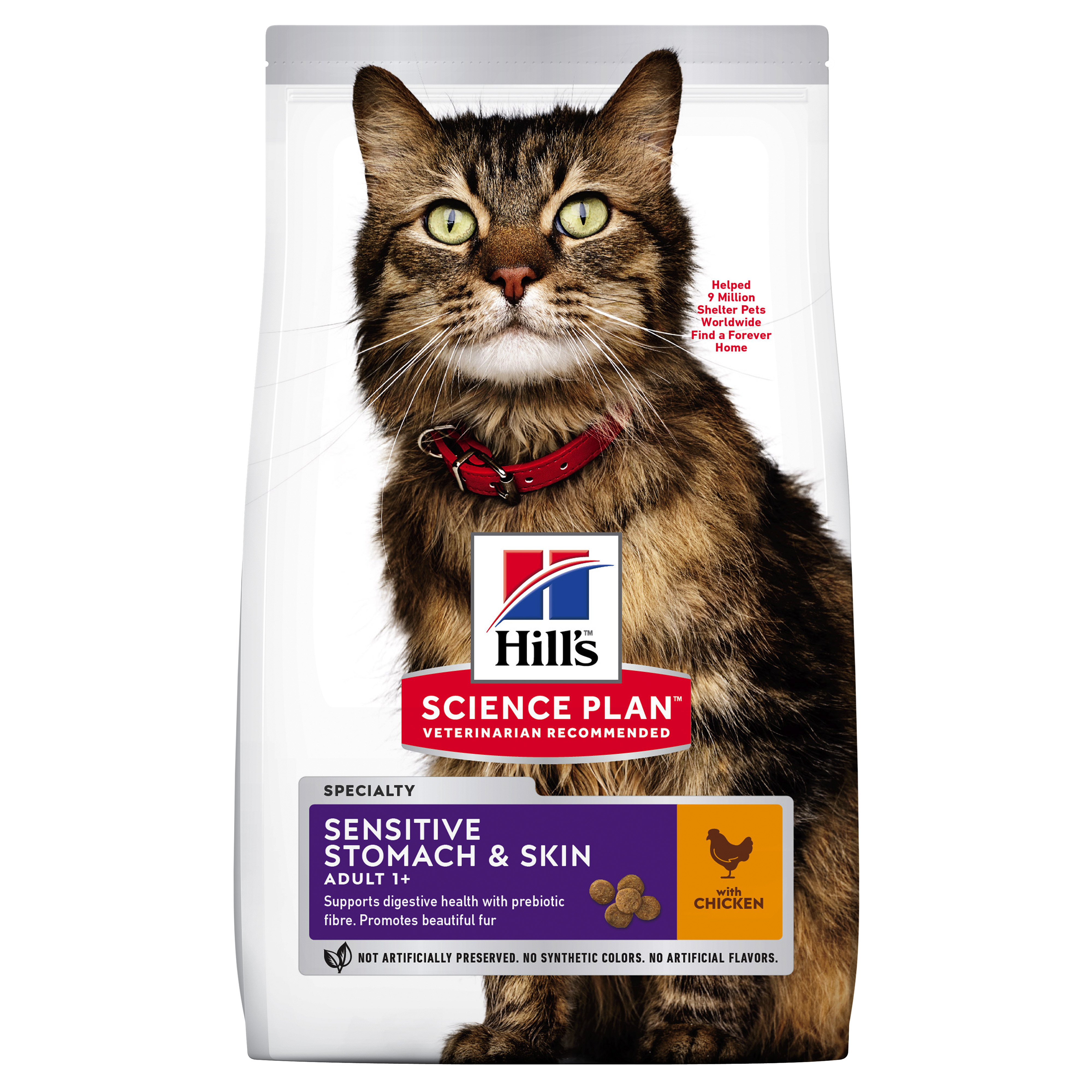 Hill's Science Plan עור רגיש וקיבה רגישה לחתול בוגר (עם עוף), 1.5 ק"ג