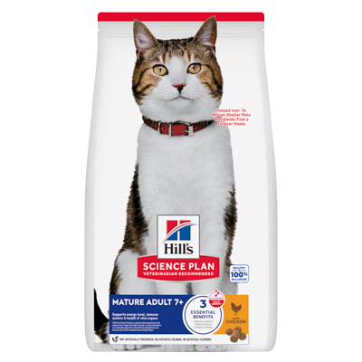 Hill's Science Plan לחתול מבוגר 7+ (עם עוף), 3 ק"ג