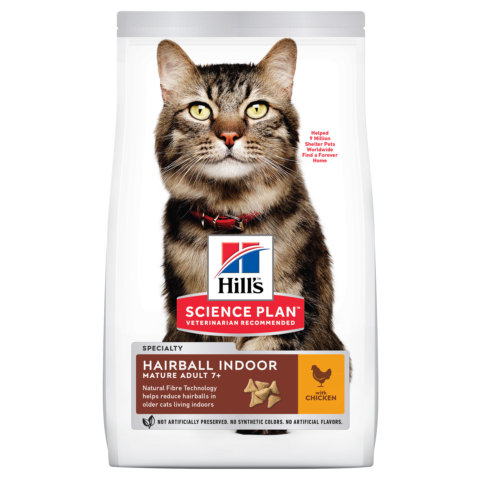 Hill's Science Plan לחתול מבוגר Hairball+Indoor +7 (עוף), 1.5 ק"ג