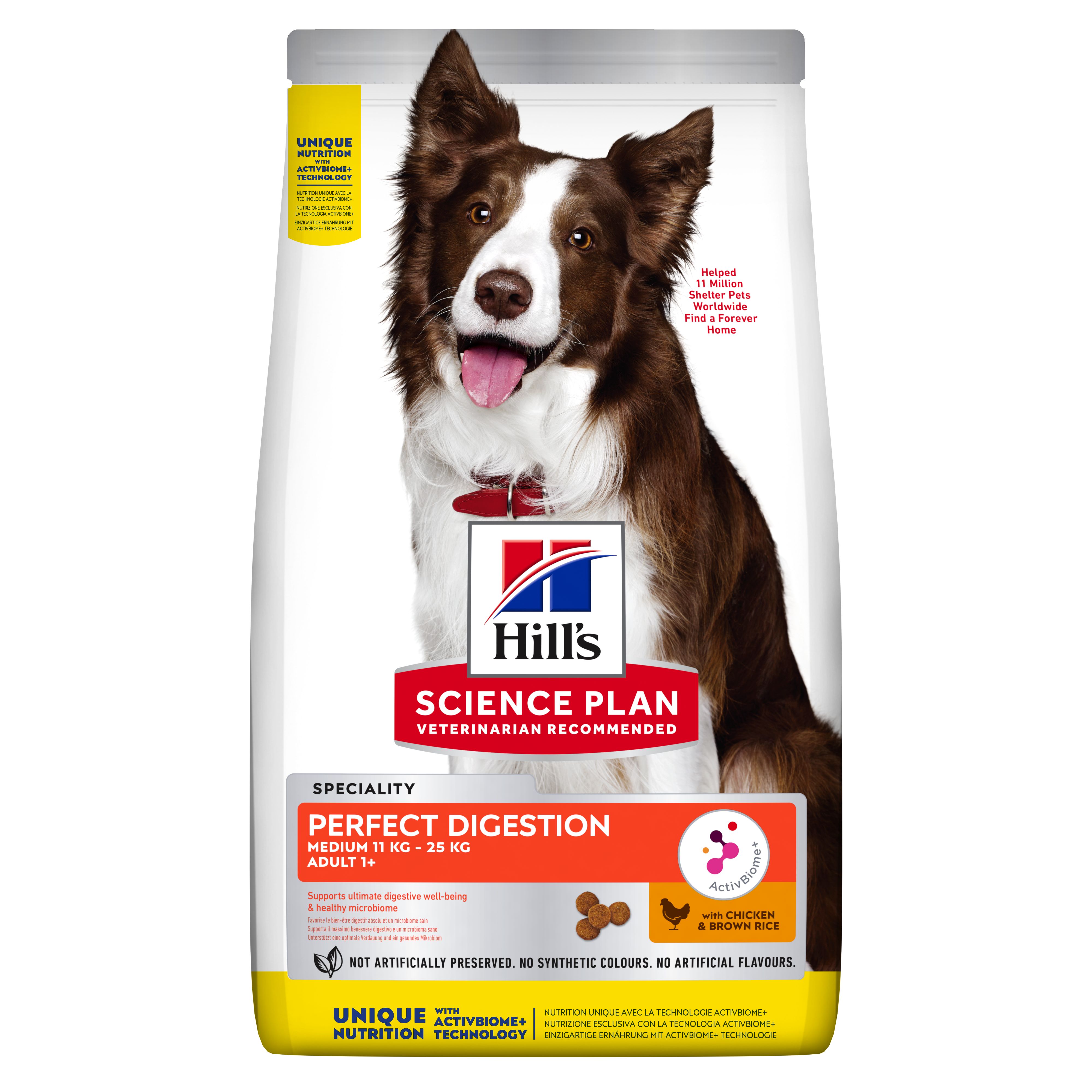 Hill's Science Plan לכלב בוגר מגזע בינוני Perfect Digestion (עם עוף), 14 ק"ג