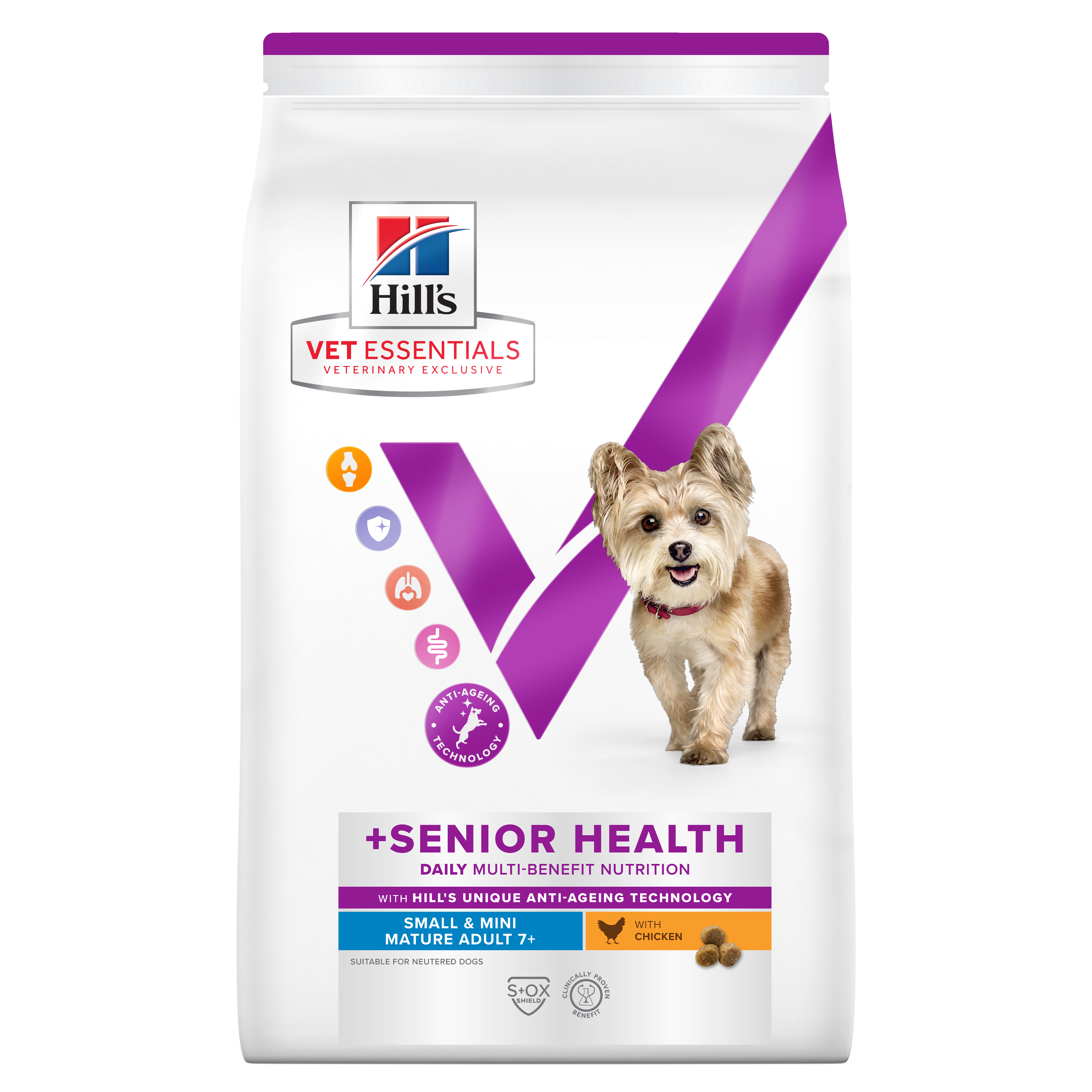 Hill's Vet Essentials מולטי בנפיט כלב מבוגר 7+, גזע קטן ומיניאטורי, עם עוף 2 ק"ג
