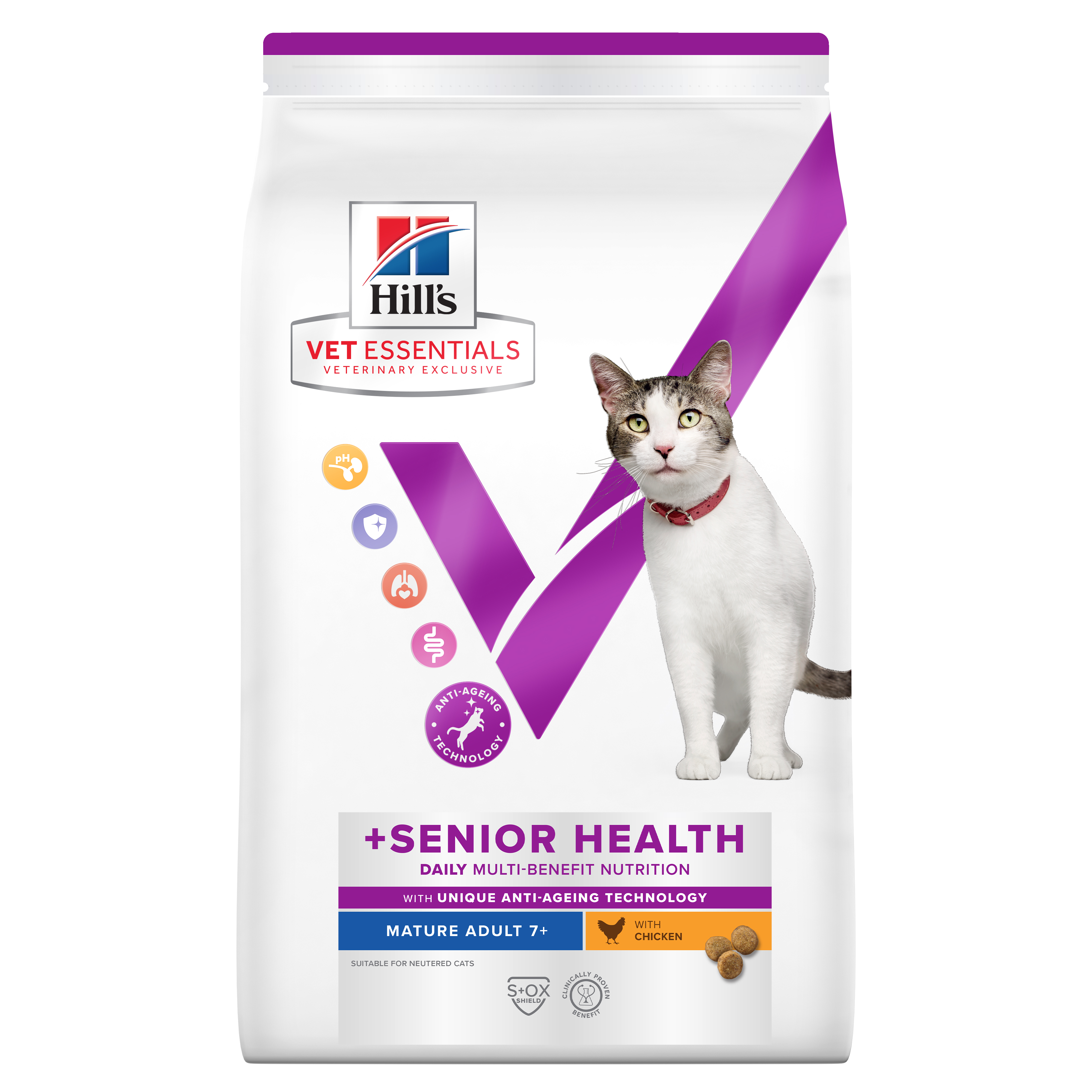 Hill's Vet Essentials מולטי בנפיט חתול מבוגר 7+ לתמיכה בהזדקנות, עם עוף, 3 ק"ג