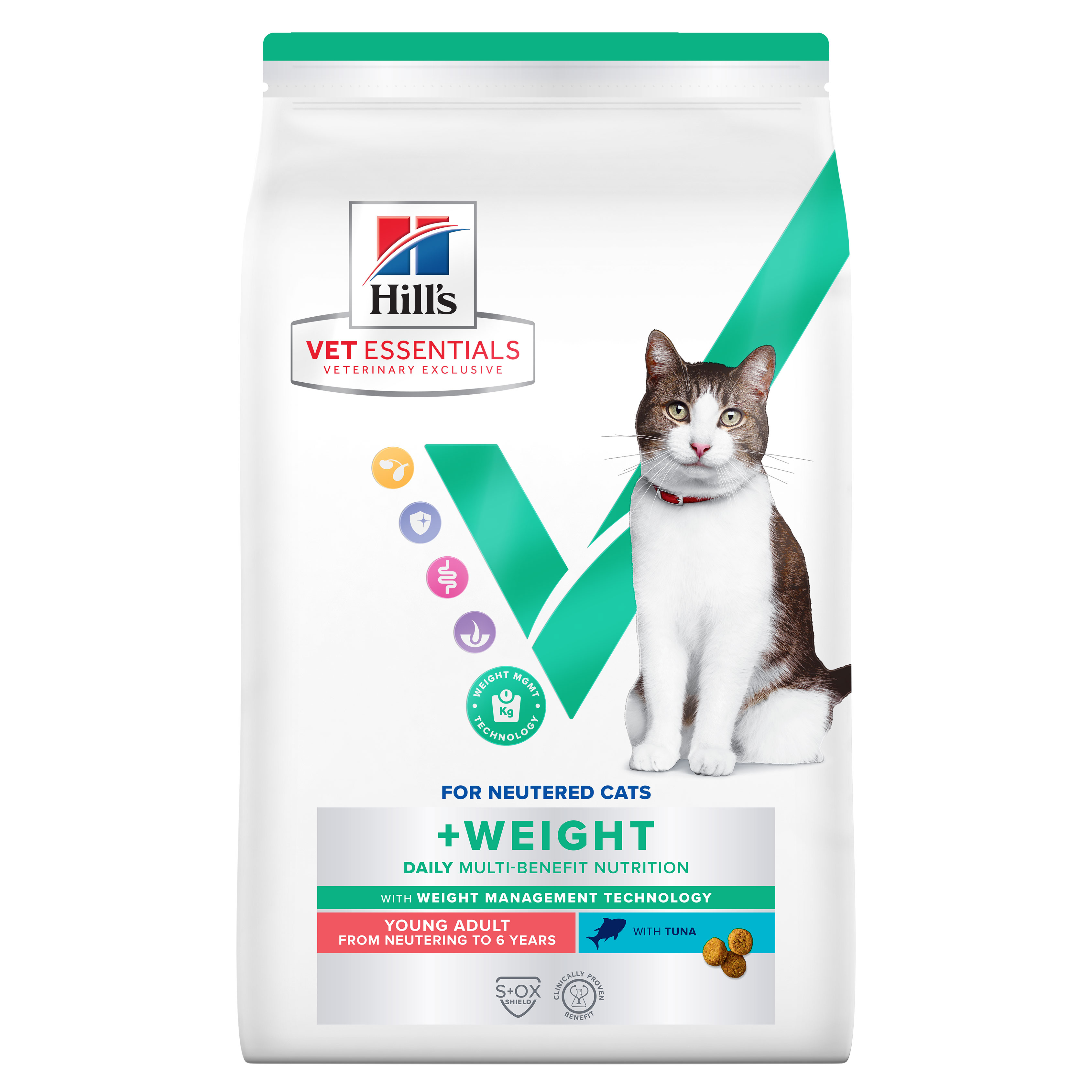 Hill's Vet Essentials מולטי בנפיט חתול בוגר צעיר, שמירה על המשקל, עם טונה, 3 ק"ג