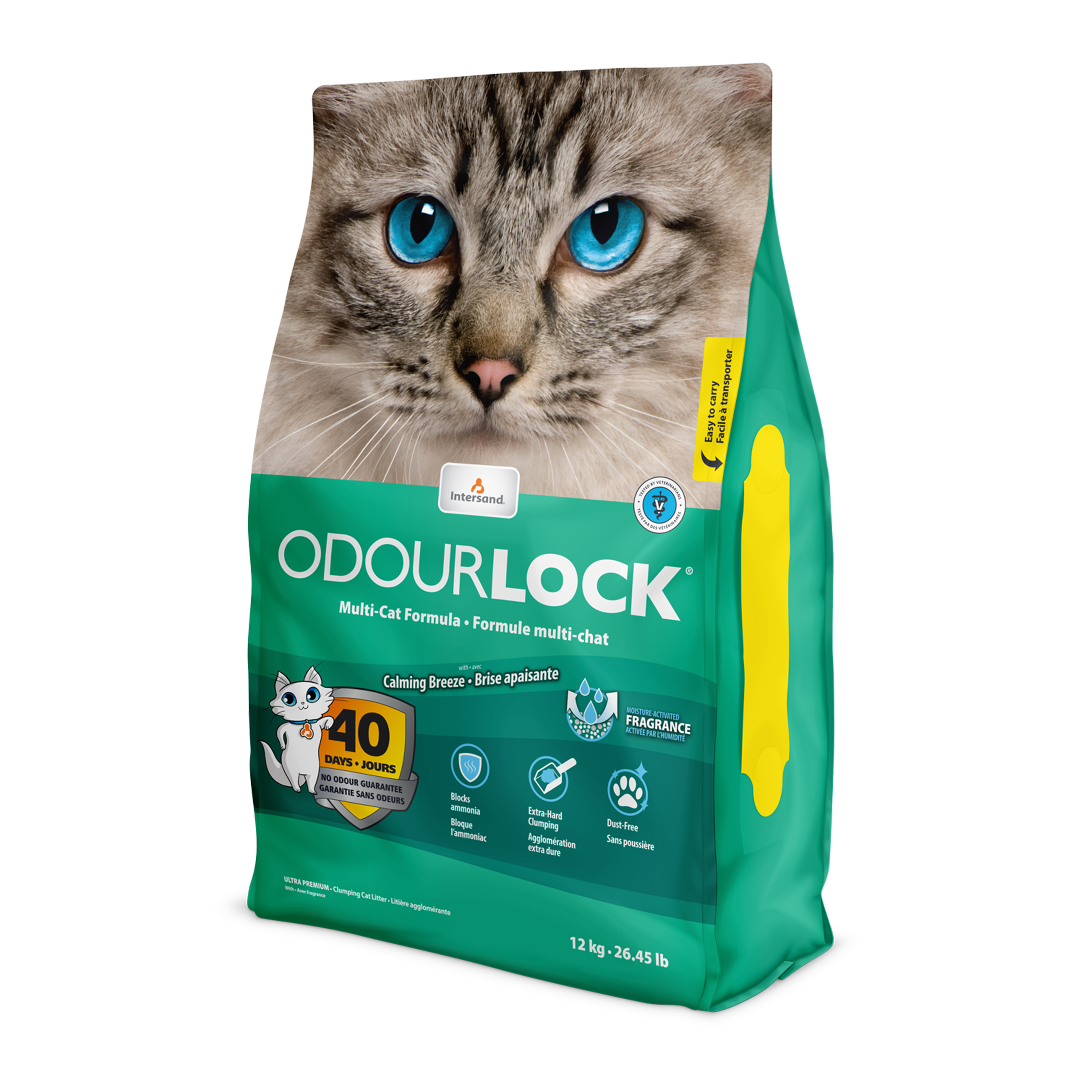חול חתולים מתגבש קנדי Odourlock בריח  calming breeze  שק 12 קילו