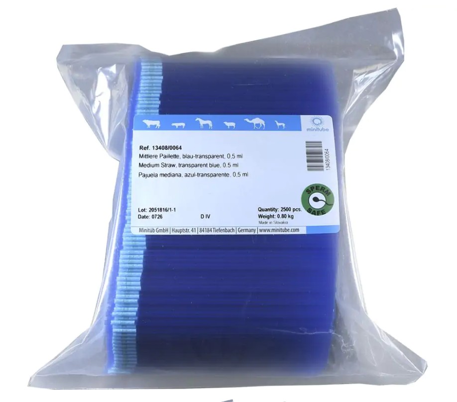 EcoStraw קשיות 0.25 מ"ל להקפאת זרע, כחול שקוף, 2000 יחידות