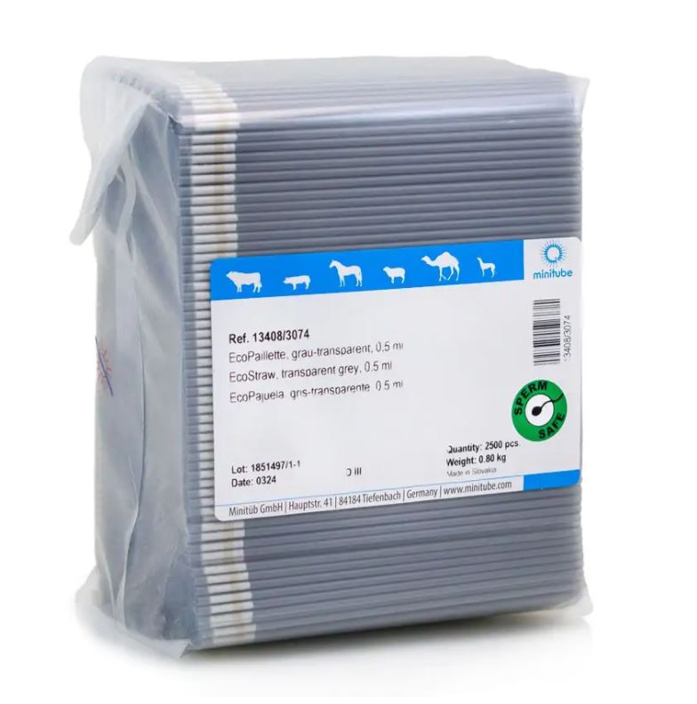EcoStraw קשיות 0.5 מ"ל להקפאת זרע, אפור שקוף, 2500 יחידות