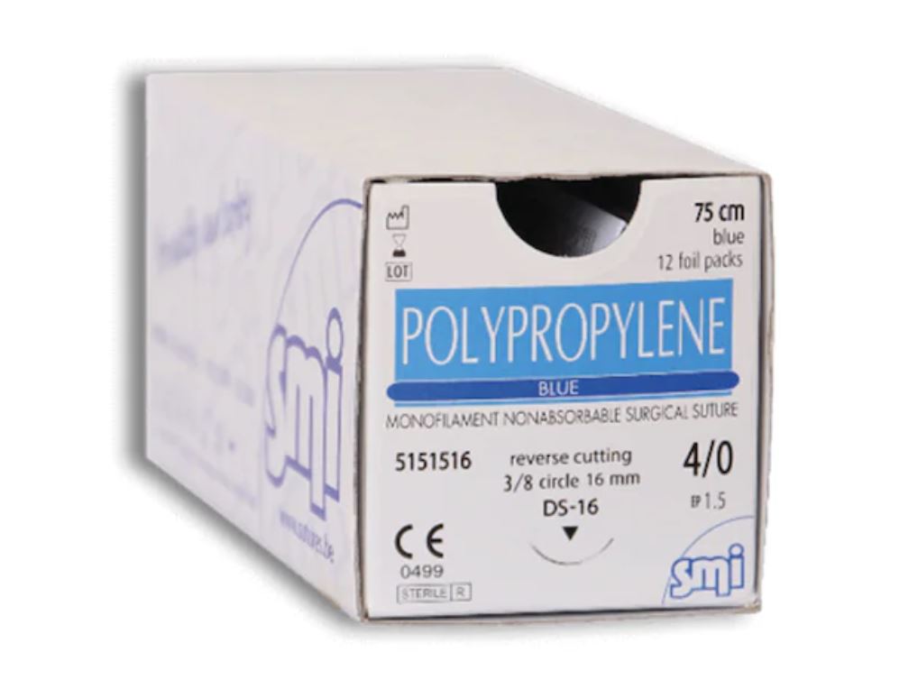 חוט פוליפרופילן 3/0 מחט רברס חותכת SMI) DS19) פוליפרופילן בלו מונופילמנט