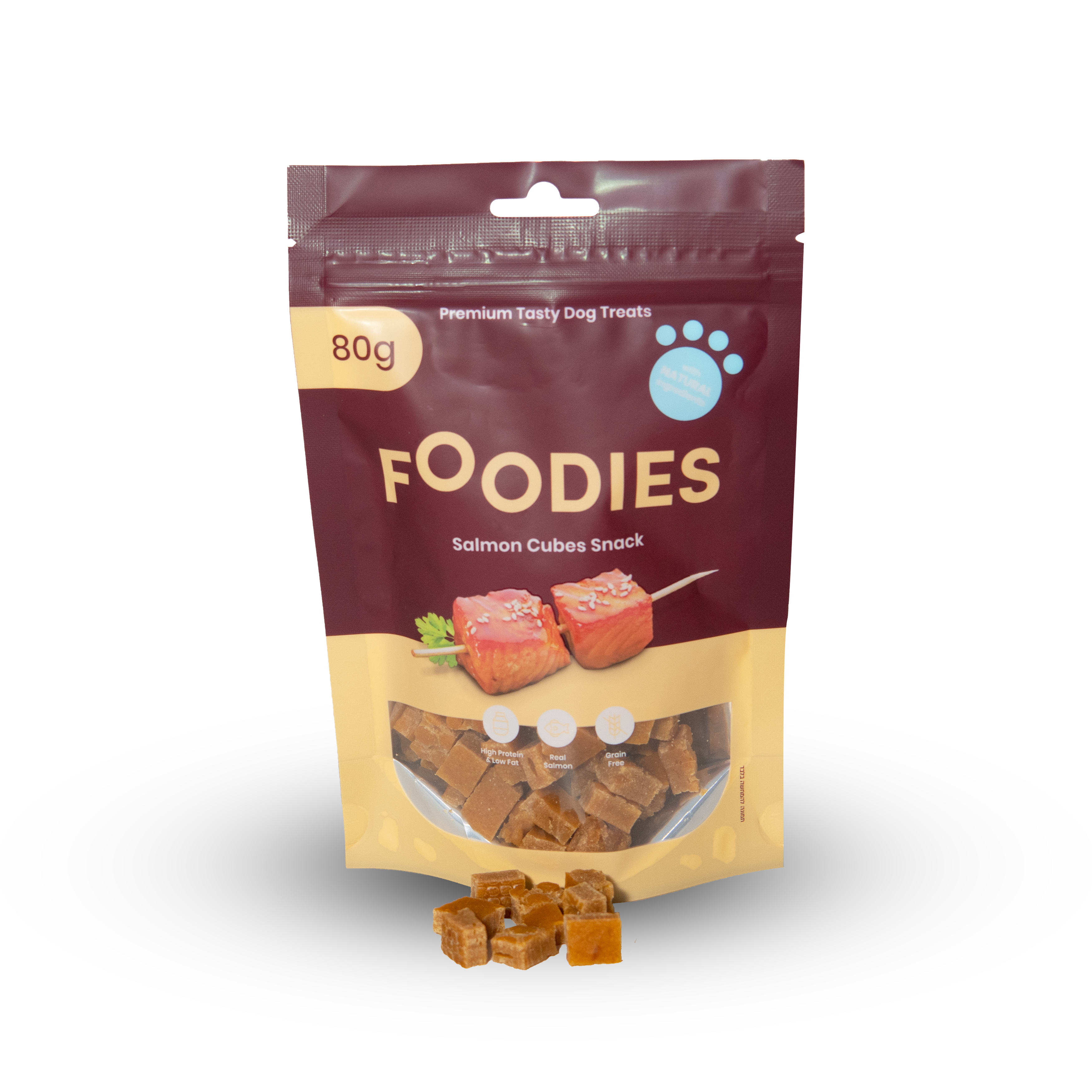 חטיף FOODIES קוביות סלמון, 80 גרם