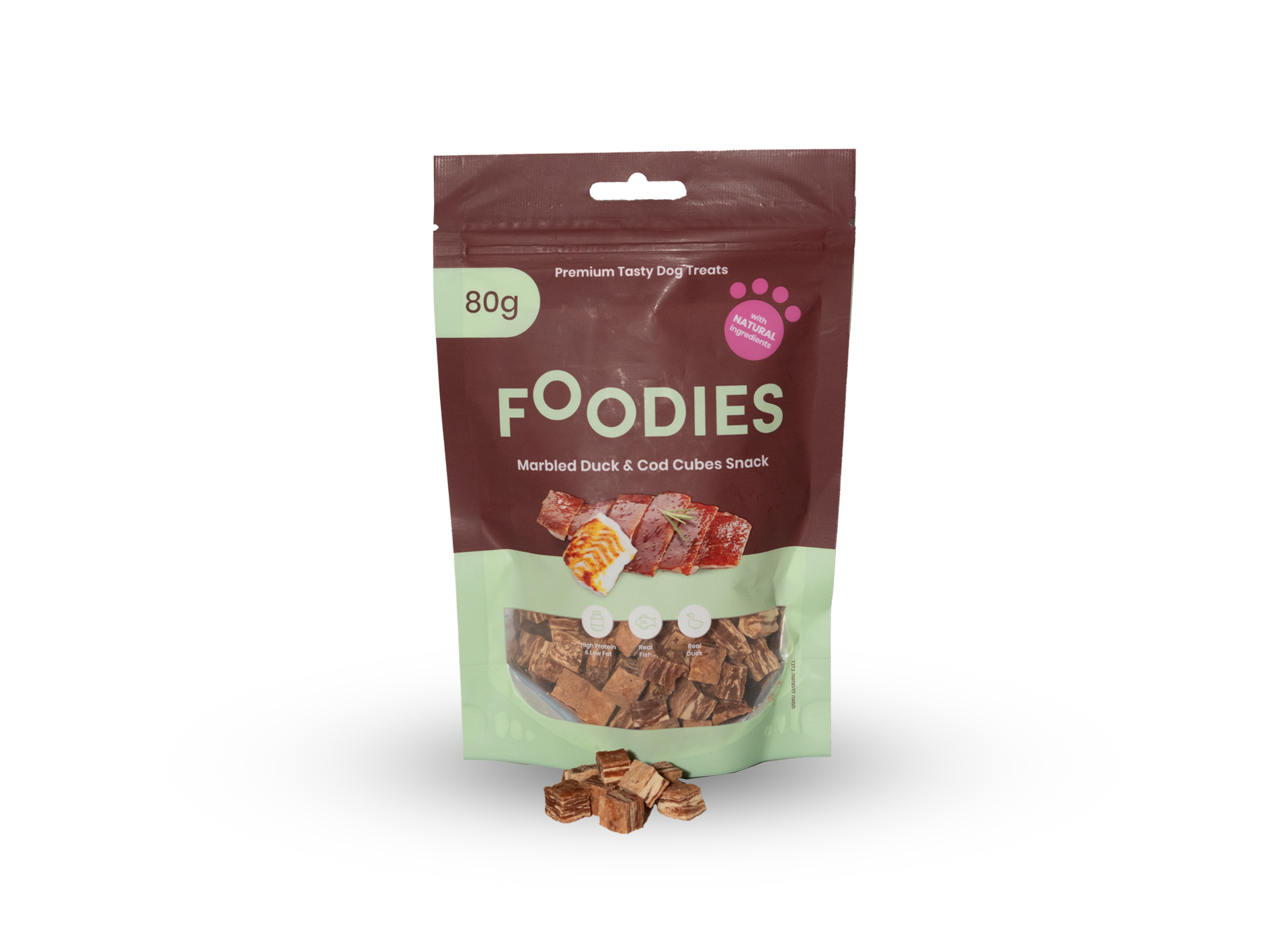 חטיף FOODIES קוביות ברווז ודג קוד 80 גרם