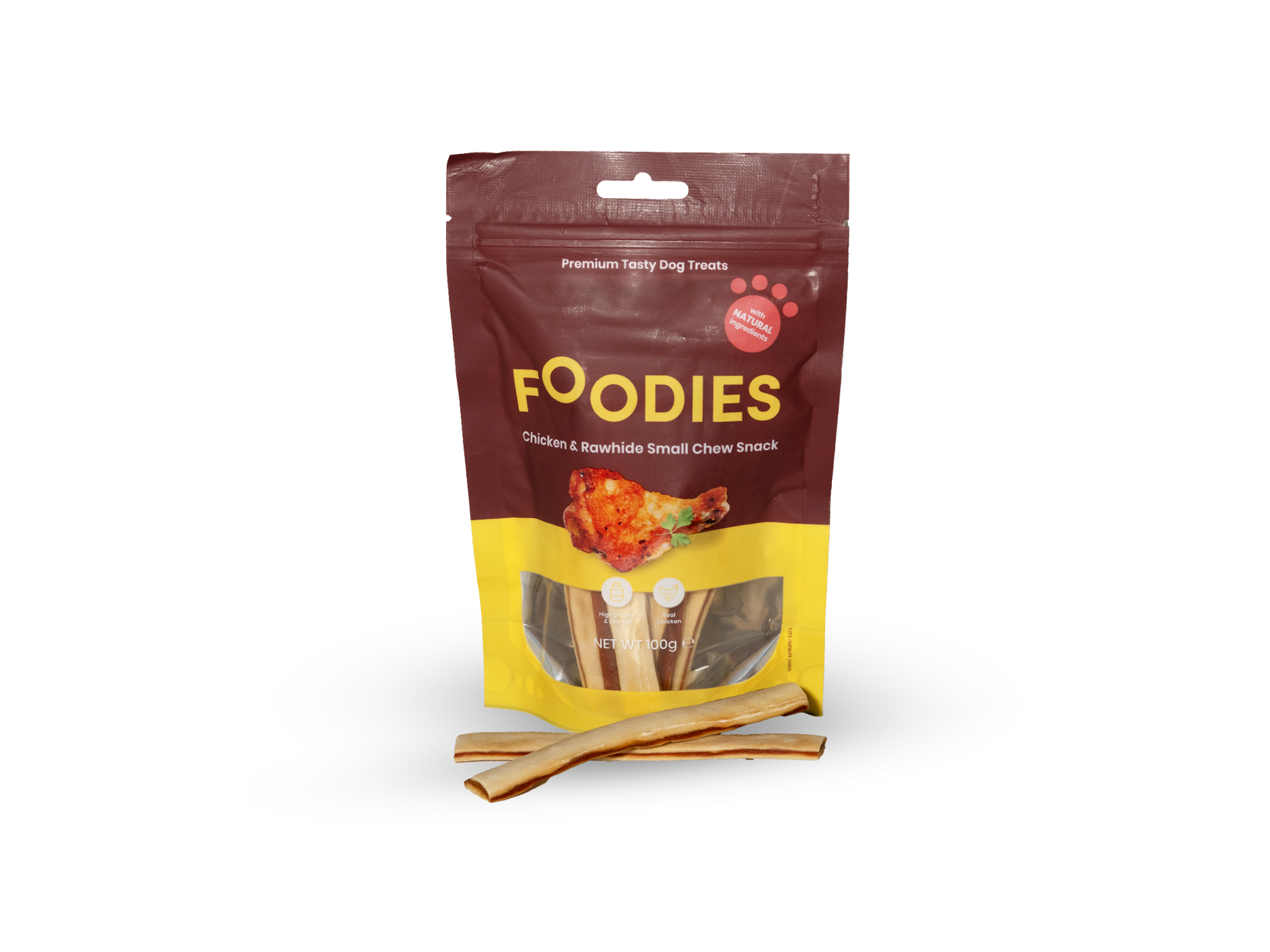 חטיף FOODIES מקלוני לעיסה  עוף ועור בקר 100 גרם