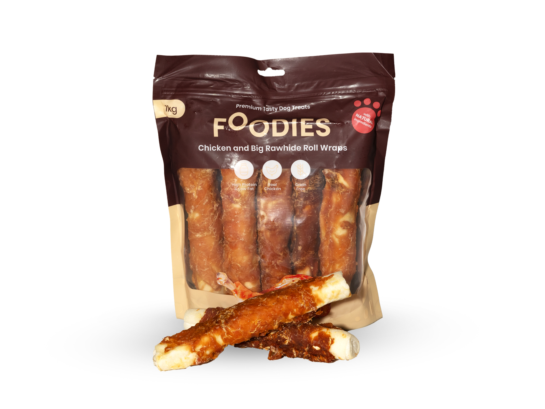 חטיף FOODIES גלילת עוף ועור בקר ג'מבו 1 ק"ג
