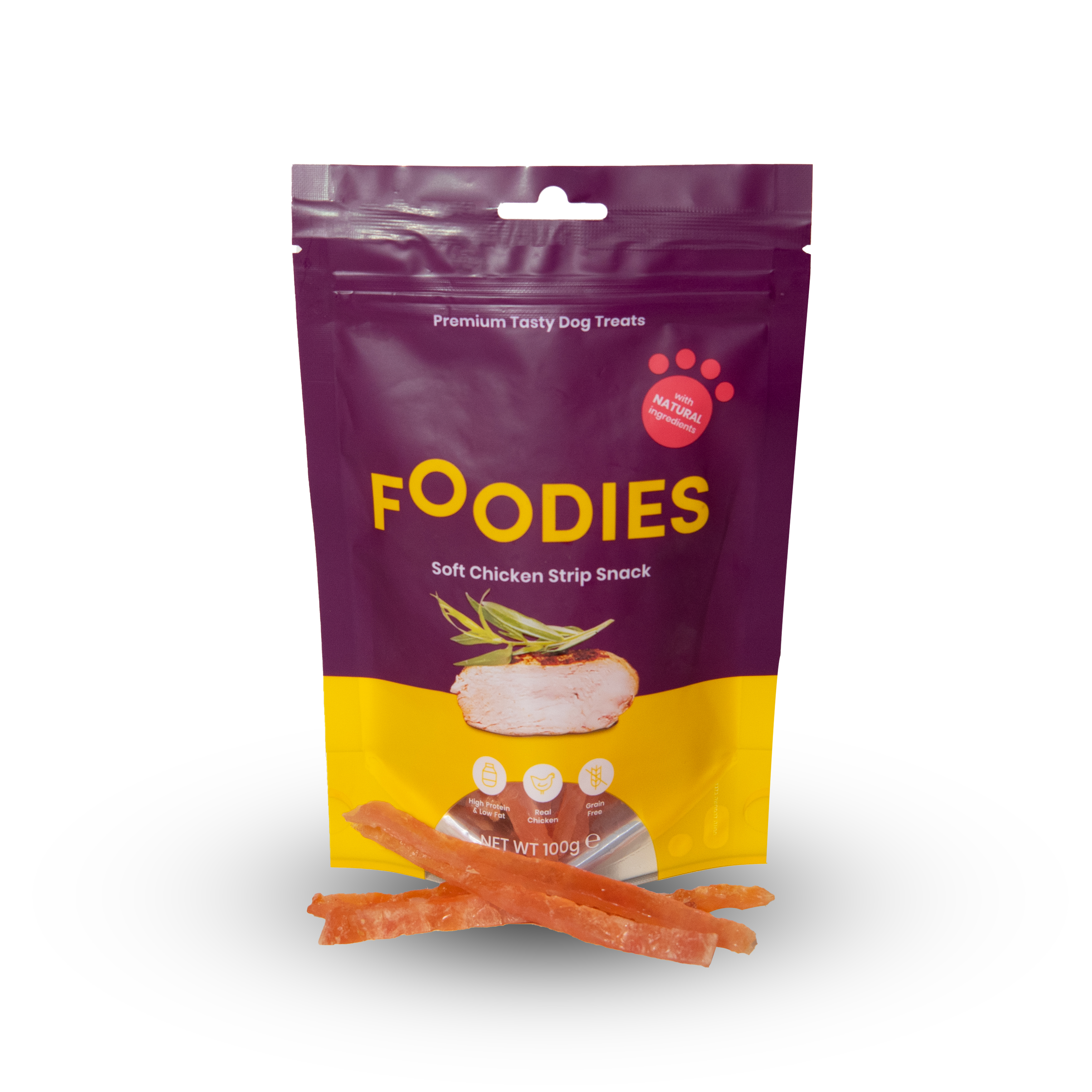 חטיף FOODIES רצועות עוף רכות, 100 גרם