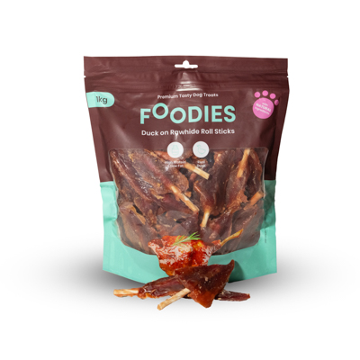 חטיף FOODIES ברווז על מקלוני עור בקר, 1 ק"ג